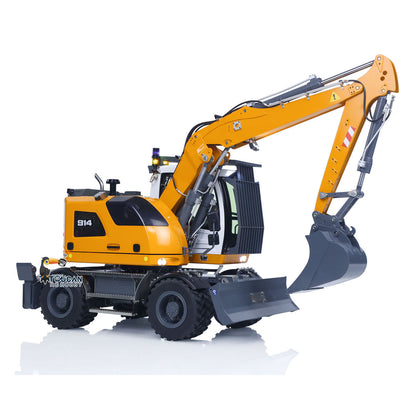 Flash Sale 1/14 Metal RC Hydraulic Wheeled Excavator LR914 4*4 8ways Valve RTR Digger Toy Axle Lock Flysky PL18EV Lite Light Sound Mudguard Manual Quick Release Tail hook