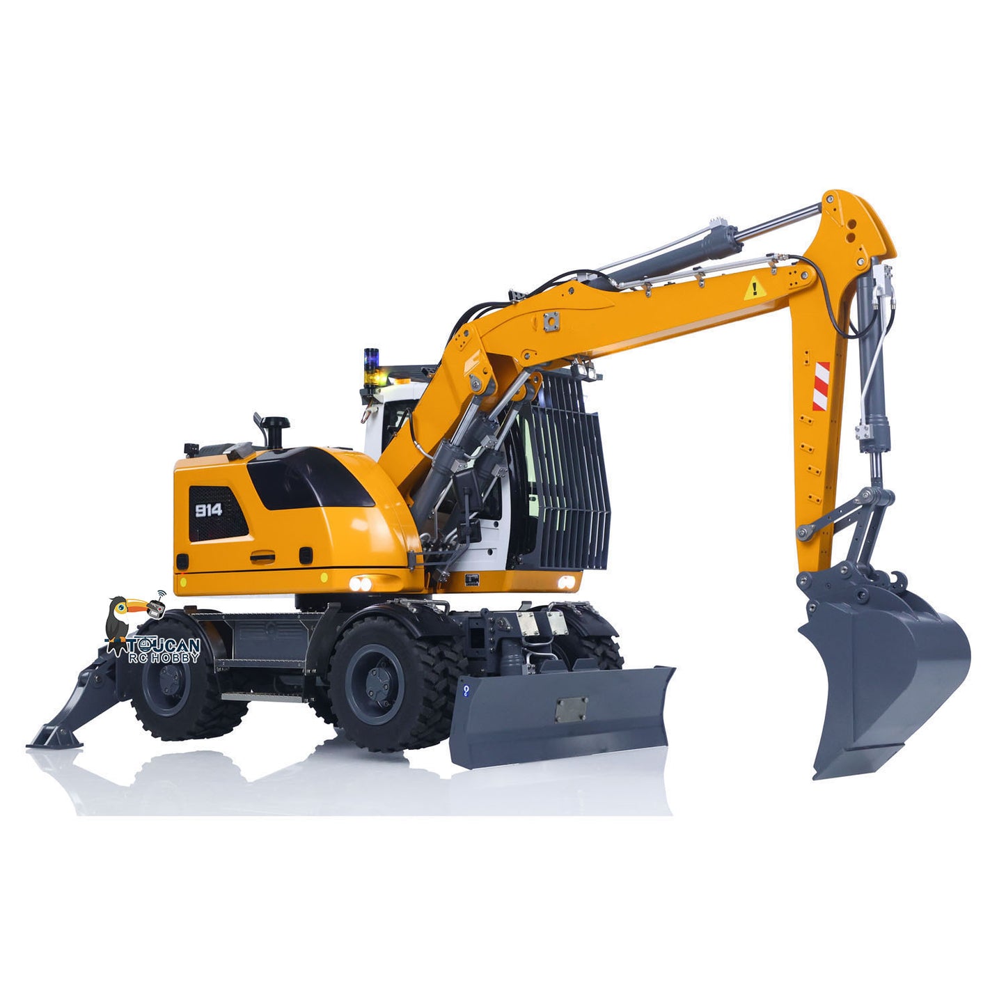 CUT Model 1/14 Remote Control Hydraulic Wheeled Excavator 3Arms LR914 8CH Valve Metal RC Digger Flysky PL18EV Lite Radio RTR