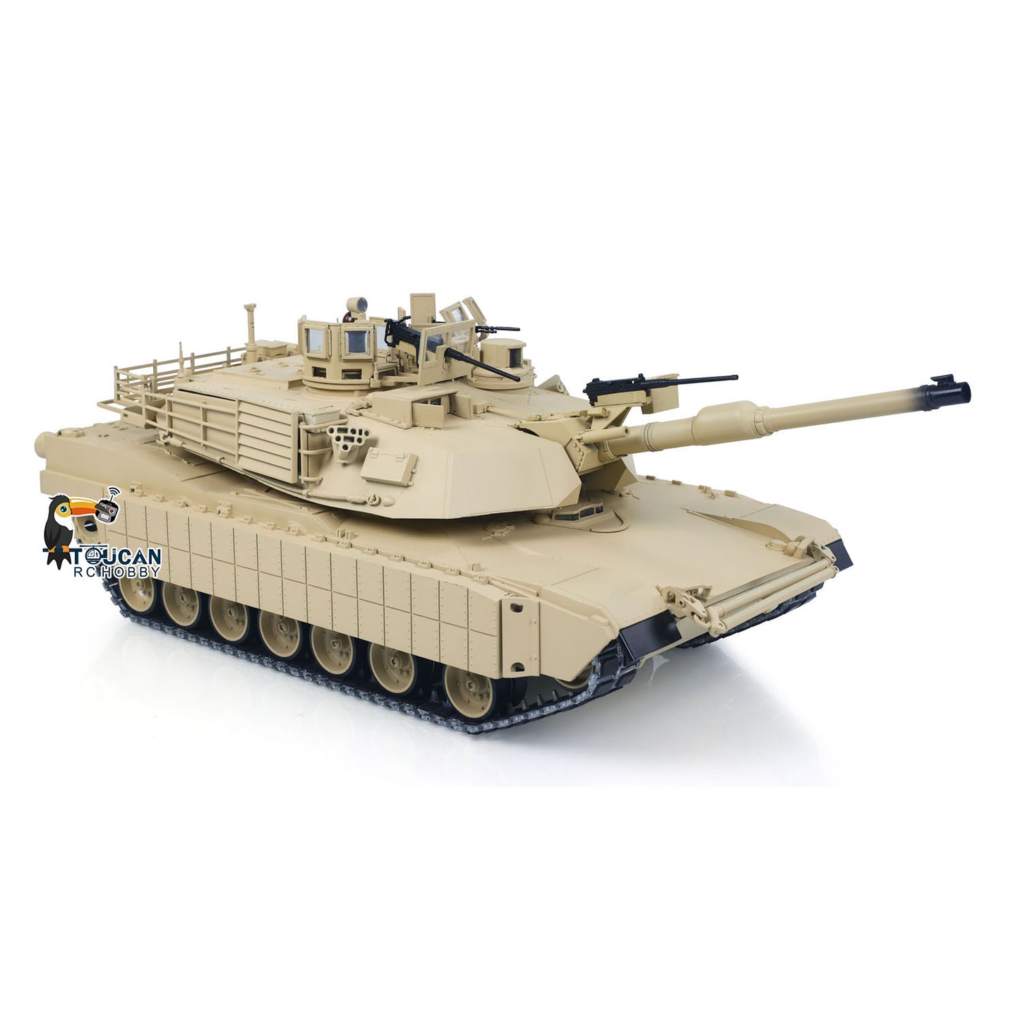 TOUCAN 1/16 Metal RC Tank M1A2 Abrams IR Dual Current Driving Gearbox Barrel Recoil Elevation 360 Turret Rotation Smoke RTR