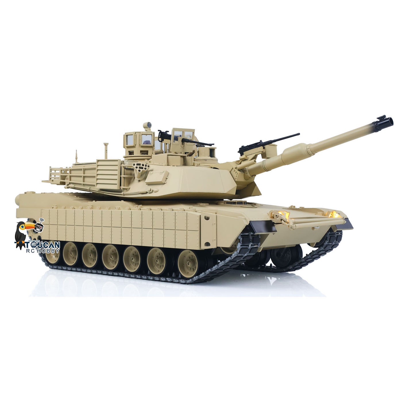 TOUCAN 1/16 Metal RC Tank M1A2 Abrams IR Dual Current Driving Gearbox Barrel Recoil Elevation 360 Turret Rotation Smoke RTR