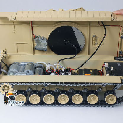 TOUCAN 1/16 Metal RC Tank M1A2 Abrams IR Dual Current Driving Gearbox Barrel Recoil Elevation 360 Turret Rotation Smoke RTR