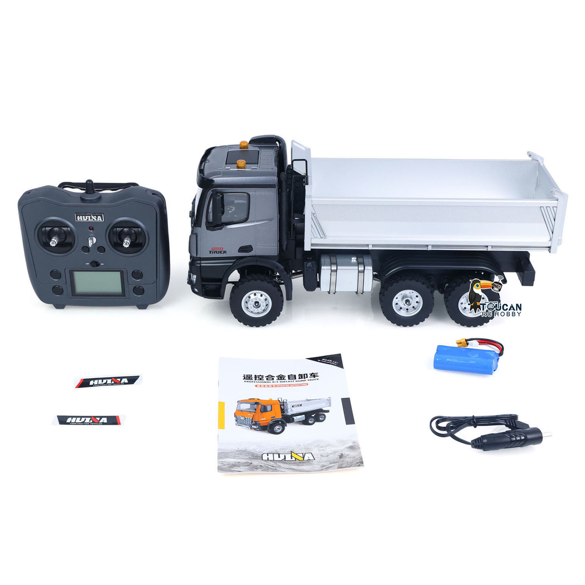 TOUCAN RC HOBBY HUINA 1598PRO 1/14 Metal Remote Control Dump Truck 6X6 Engineering Vehicle Electric RC Tipper Model Light Sound System Battery