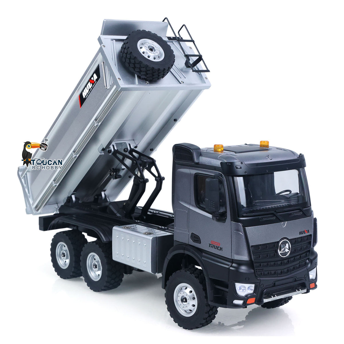 TOUCAN RC HOBBY HUINA 1598PRO 1/14 Metal Remote Control Dump Truck 6X6 Engineering Vehicle Electric RC Tipper Model Light Sound System Battery