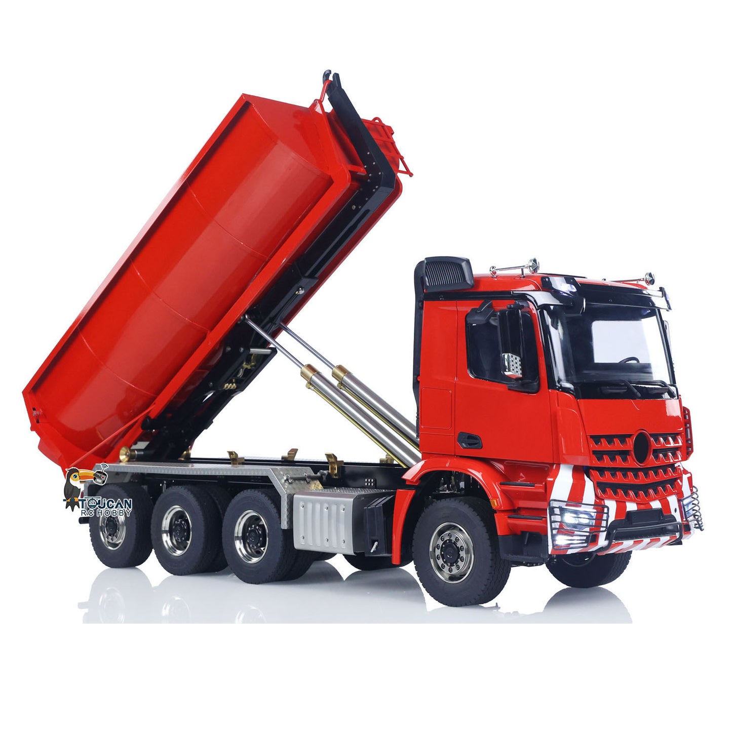 Metal 1/14 RC Hydraulic Dump Truck 8*8 3Speed Radio Controlled Roll Off Tipper 3363 Rear Axle Steering Light & Sound System