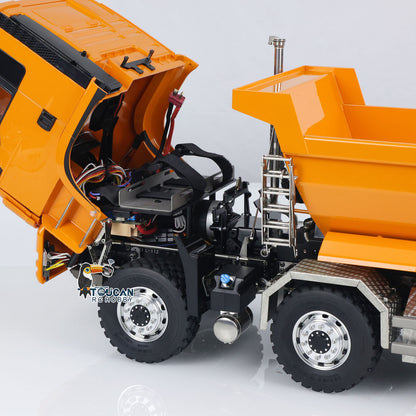 LESU 1/14 8x8 Metal Hydraulic RC Dump Truck Tipper 2 Speed Transmission Axles With Differential Lock FlySky I6S Remote Controller Sound Light System