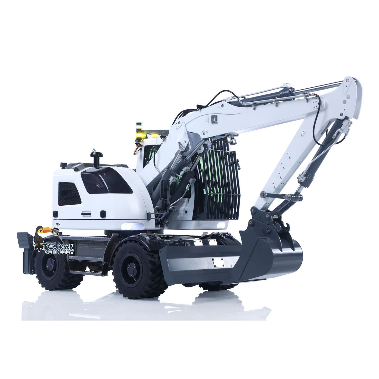 Big Discount 1:14 Metal RC Hydraulic Wheeled Excavator LR914 4*4 3-arms Digger Engineering Vehicle RTR Axle Lock Upgrade Brushless Motor 8-ways Valve PL18EV Lite Radio Controller Light Sound