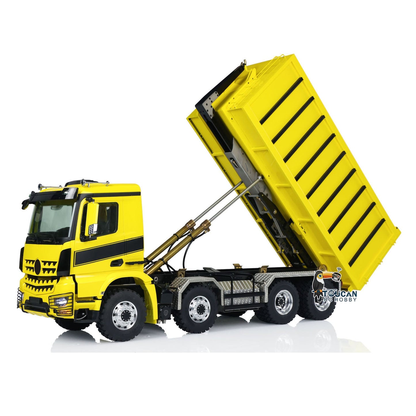 Customized LESU 1/14 Hydraulic RC Dump Truck Metal Roll On/Off Tipper Waste Bin Car RTR I6S Radio Simulation Vehicle Model Bee Stripe Painted