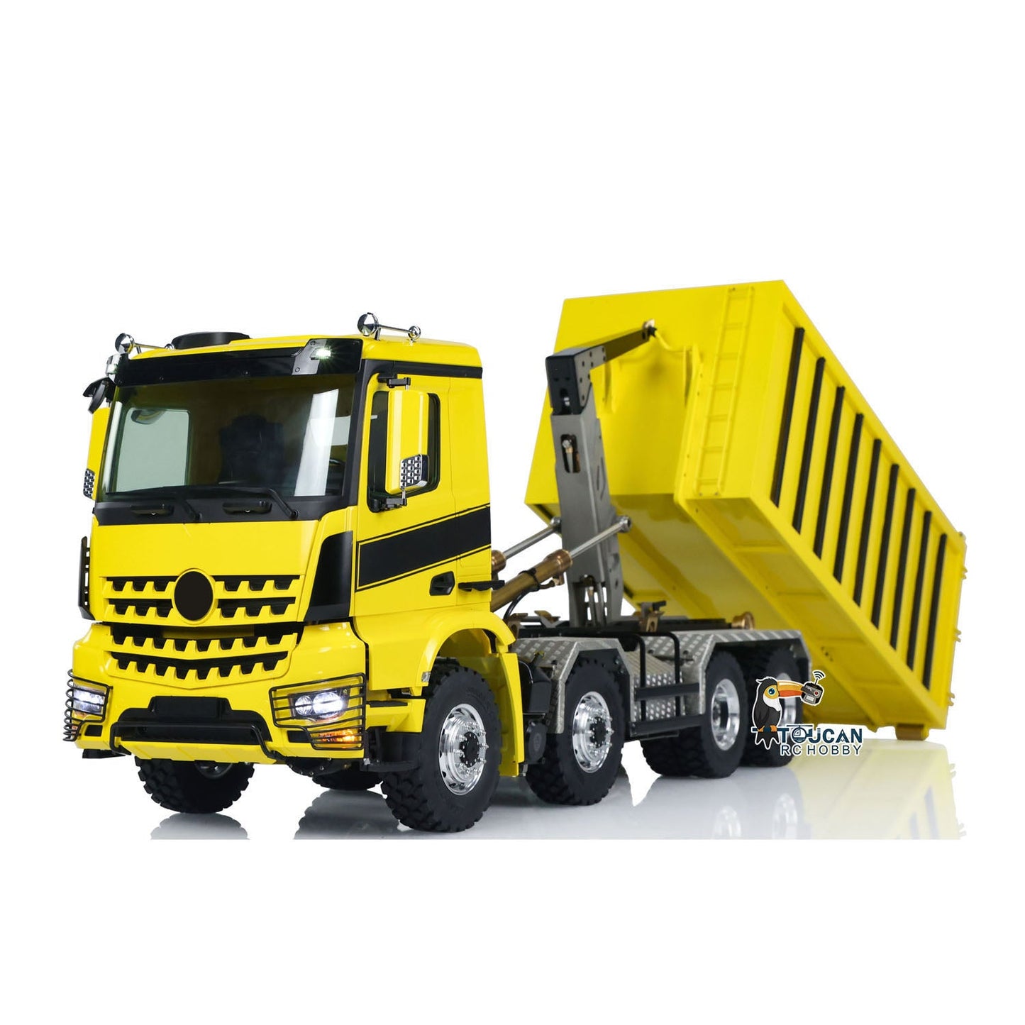 Customized LESU 1/14 Hydraulic RC Dump Truck Metal Roll On/Off Tipper Waste Bin Car RTR I6S Radio Simulation Vehicle Model Bee Stripe Painted