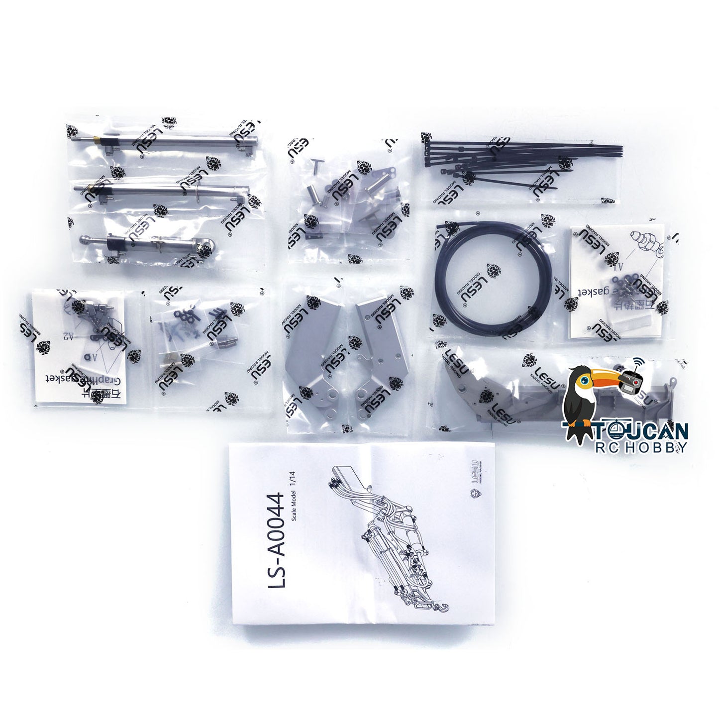 LESU Metal Orange Peel Grab A0043 with Hydraulic Rotary Cylinder/ Luffing Jib Crane A0044 for 1/14 Crane Truck A0014 RC Dumper Tipper Vehicle DIY for Model Enthusiast