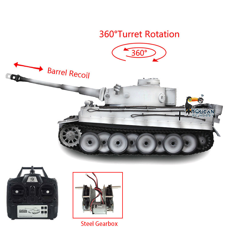 7.0 upgrade RC Tiger I tank complete vehicle with metal tracks metal road wheels barrel recoil 360 rotating turret smoke device

