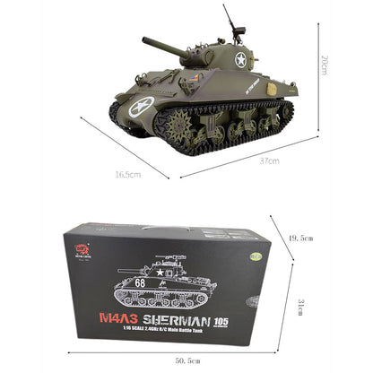 Plastic Henglong 1/16 7.0 RC Tank M4A3 Sherman 3898 320 Degrees Turret Barrel Recoil BB IR Smoking Steel Gearbox Battery 2.4G Radio