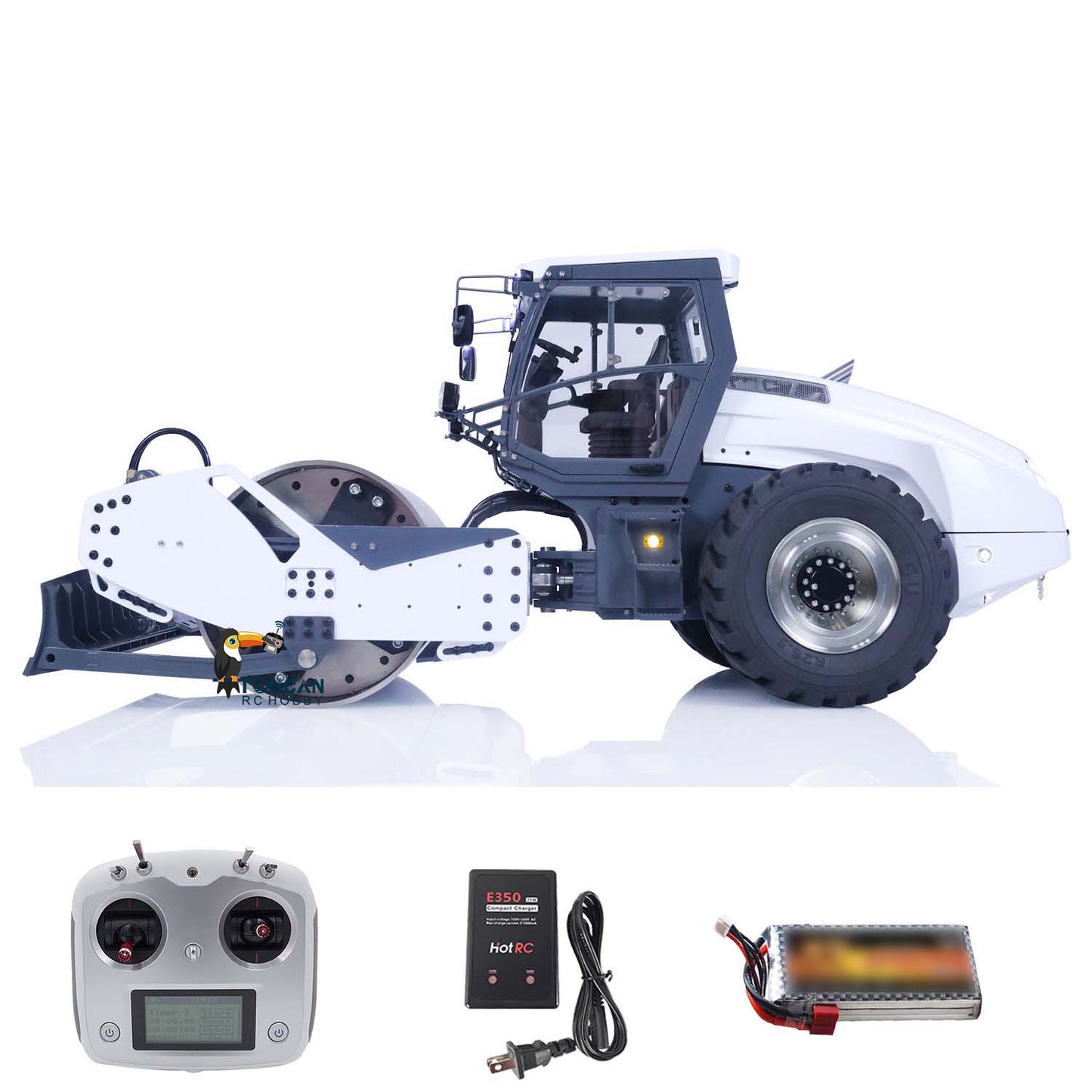 LESU AOUE H13i 1/14 Metal Hydraulic RC Road Roller FlySky I6S Remote Controller Front Shovel Sound Light System for Backyard Fun