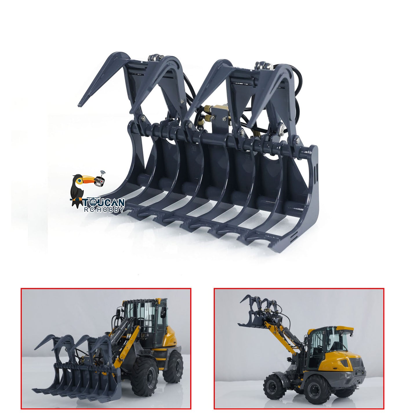 TOUCAN RC HOBBY LESU 1/14 Metal Sieve Bucket Gripper Dozer Shovel Rake Bucket for AOUE MCL8 AT1050 WA100M-8 RC Hydraulic Loader Construction Vehicles DIY Model