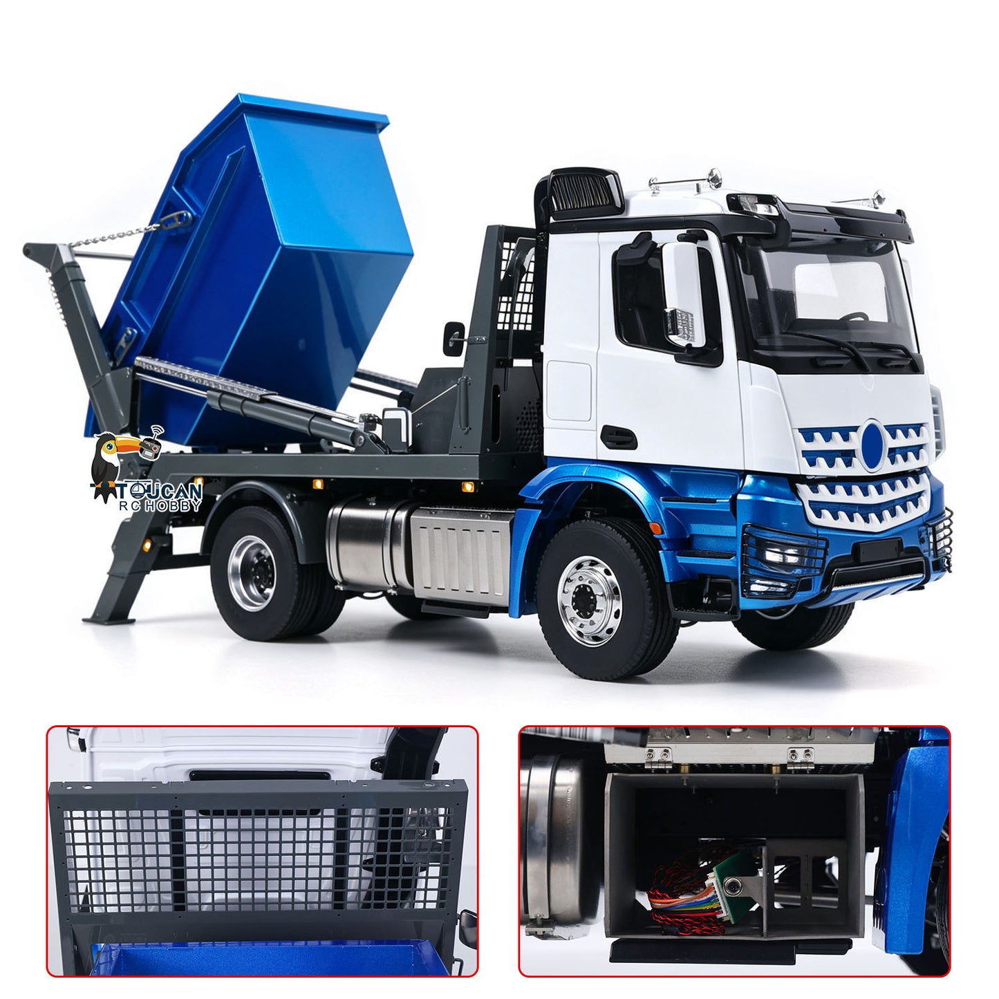 In Stock 3Speed LESU Skip Loader 3363 Metal 4X4 Chassis 1/14 RC Hydraulic Swing Arm Garbage Dump Truck Light Sound Hub Reduction Axle
