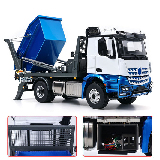 In Stock 3Speed LESU Skip Loader 3363 Metal 4X4 Chassis 1/14 RC Hydraulic Swing Arm Garbage Dump Truck Light Sound Hub Reduction Axle