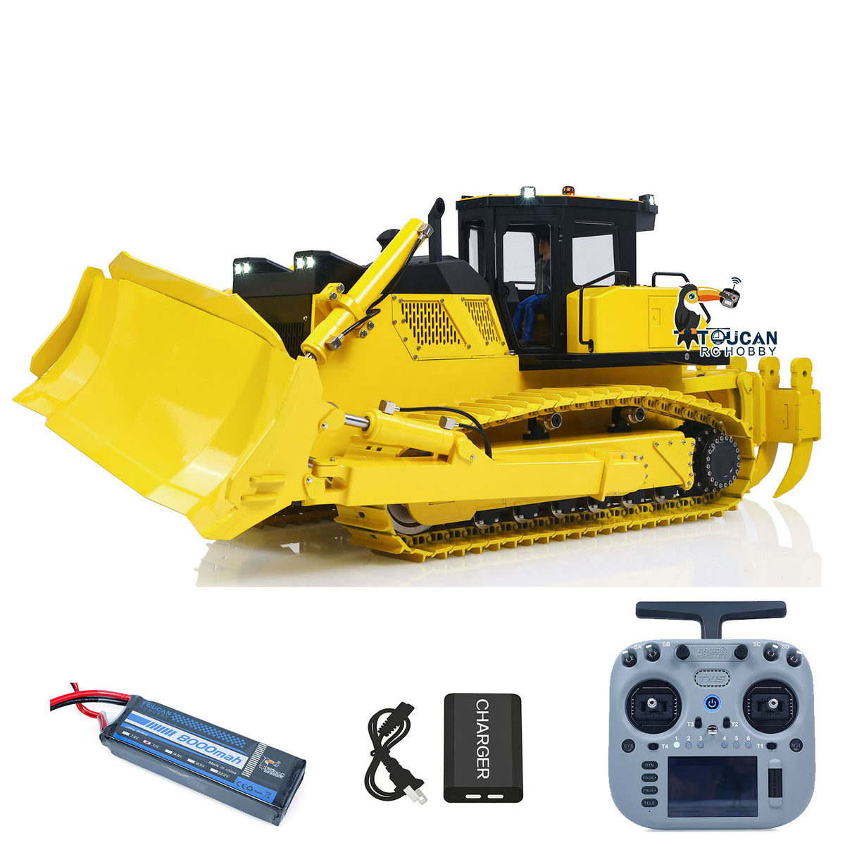 TOUCAN RC HOBBY Fast Free Shipping for EU Metal 1/12 Remote Control Hydraulic Bulldozer D155AX RTR Heavy Dozer Model 7 Way Valve 3.0L Oil Pump 5 Plows Radio Master TX15 Radio Battery