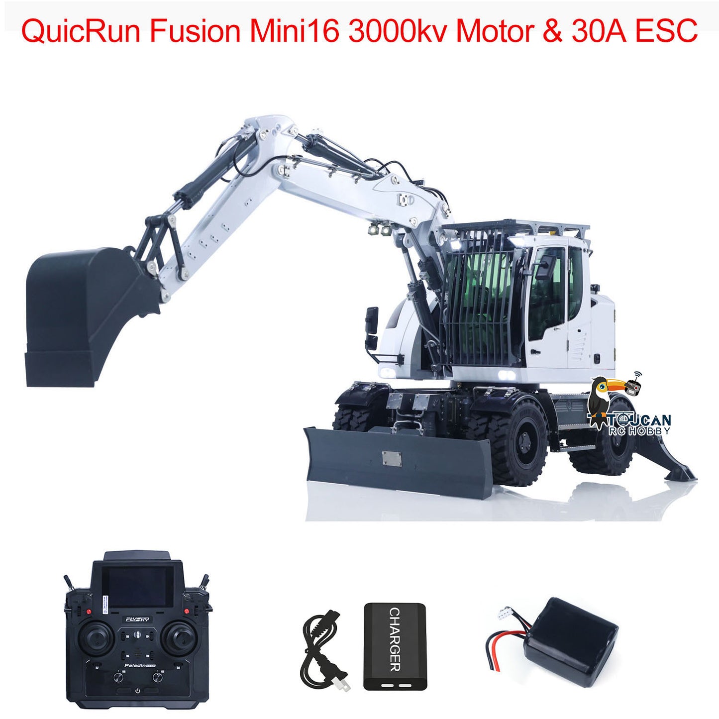 CUT Model LR914 1/14 Metal RC Hydraulic Wheel Excavator RTR 8-Way Valve Axle Differential Lock Hobbywing Fusion Brushless Motor & ESC Quick Coupler Light Sound Tail Hook