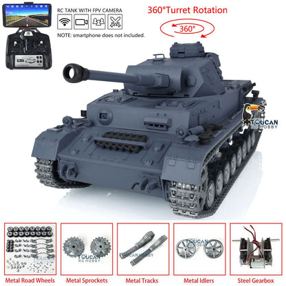 TOUCAN RC HOBBY Henglong 1/16 TK7.0 Profession German Panzer IV F2 F RTR RC Tank 3858 3859 360 Degrees Turret FPV IR BB Smoke Metal Tracks Sprockets Idlers Road Wheels Gearbox