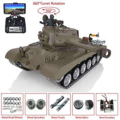 TOUCAN RC HOBBY Henglong 1/16 TK7.0 Customized USA M26 Pershing 3838 RTR RC Tank FPV BB IR 360 Degrees Turret Smoke Metal Tracks Drive Road Idlers Wheels Gearbox