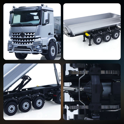 TOUCAN RC HOBBY Kabolite Metal 1/14 4X4 RC Tractor Truck 3Axles Electric Lifting Dump Trailer 5801 RTR Remote Control Emulated Car Hobby Model 2-speed Transmission Battery Light Sound