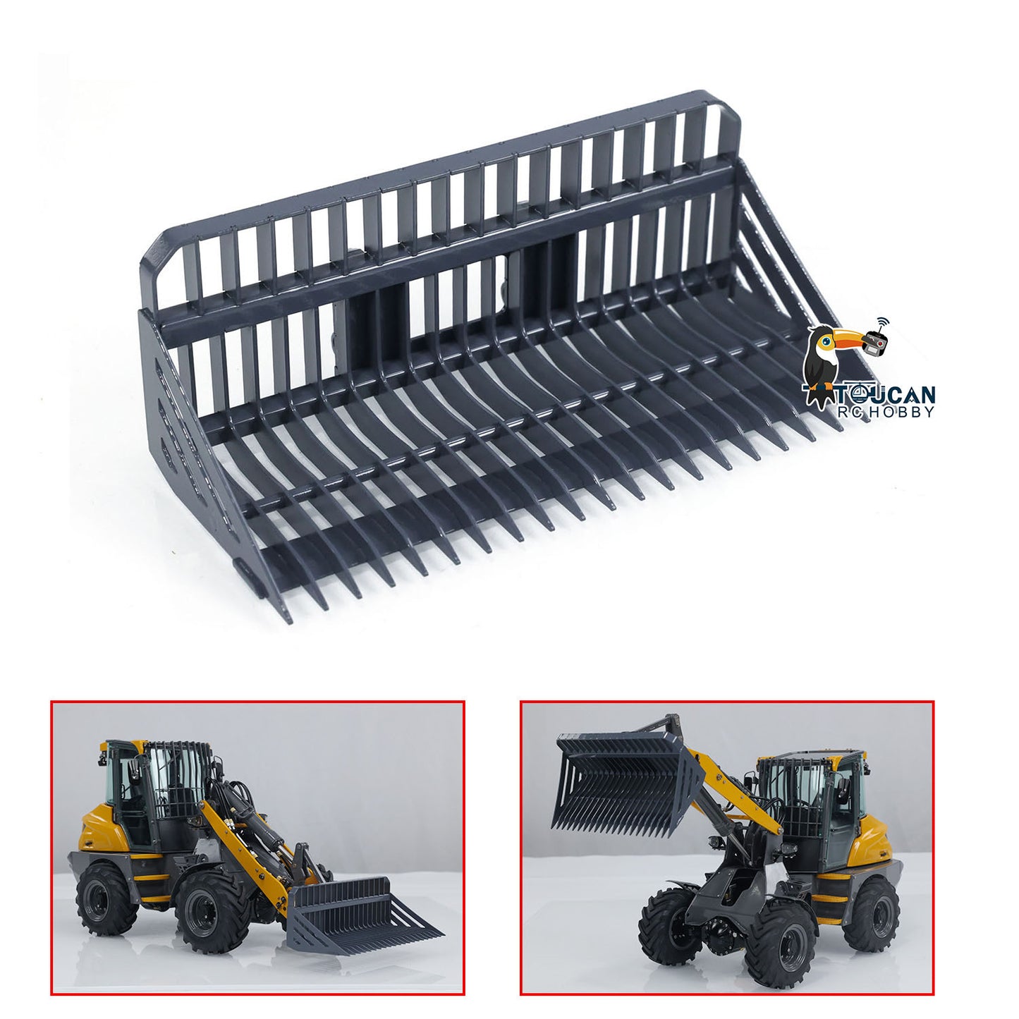 TOUCAN RC HOBBY LESU 1/14 Metal Sieve Bucket Gripper Dozer Shovel Rake Bucket for AOUE MCL8 AT1050 WA100M-8 RC Hydraulic Loader Construction Vehicles DIY Model