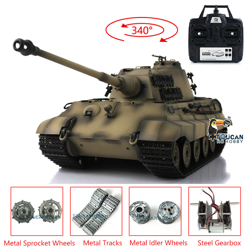 TOUCAN RC HOBBY Henglong 1/16 7.0 Upgraded King Tiger 3888A RTR RC Tank BB Infrared Combat Smoke Metal Barrel Tracks Drive Idler Wheels Gearbox