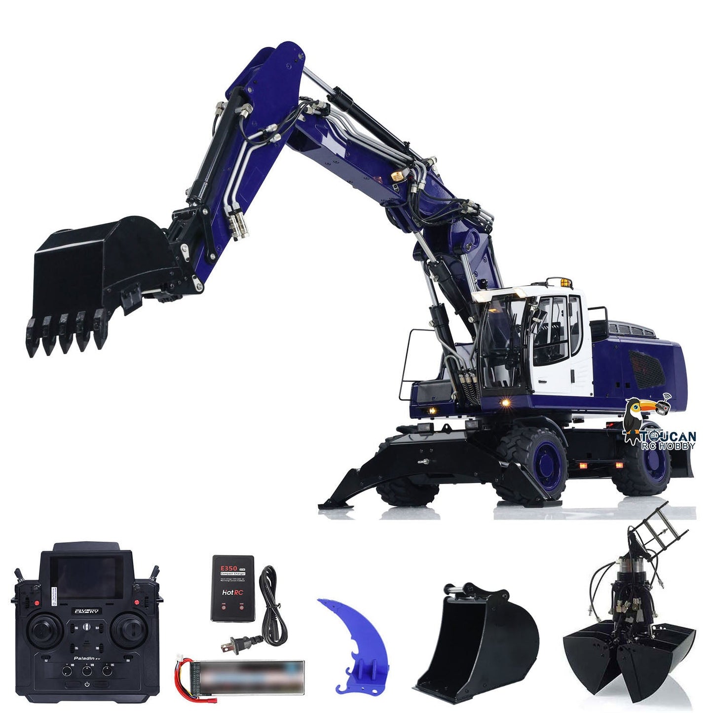 TOUCAN RC HOBBY MTModel 946-3 1/14 Metal RC Hydraulic Excavator Clamshell Bucket 8-ways Reserving Valves Ripper Sound Light for Model Enthusiasts