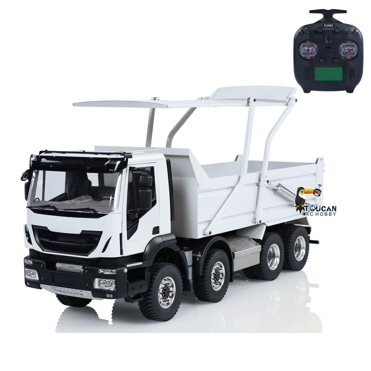 TOUCAN RC HOBBY MODOModel Metal 1/14 8x4 RC Tipper Truck Remote Control Hydraulic Dumper Lorry Vehicle Model Flip-over Cover 2speed Transmission LED Lights Sound System