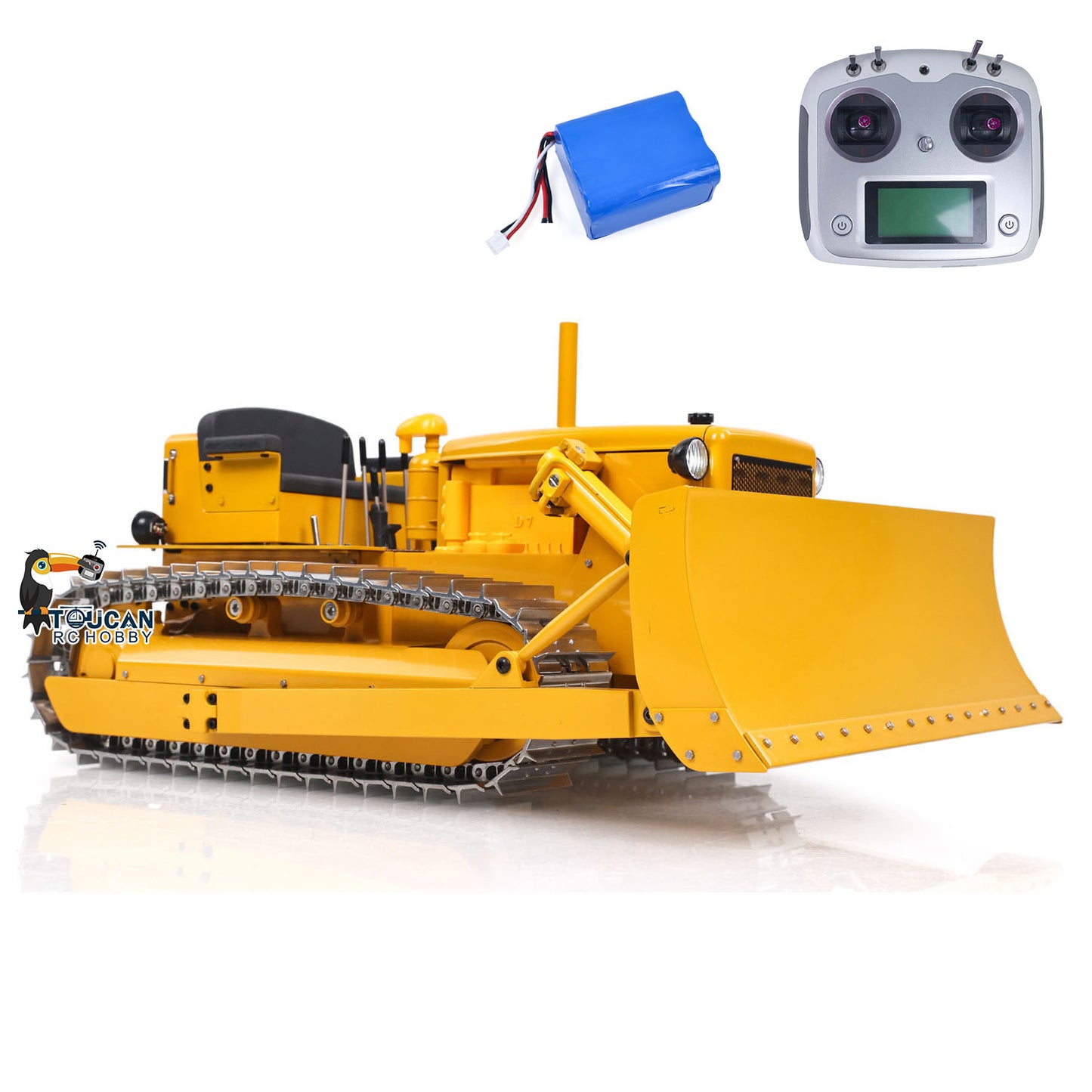 Metal 1/14 RC Bulldozer D7 Remote Control Dozer Model Hydraulic Construction Vehicles Truck Flysky Radio CNC Light Sound Battery