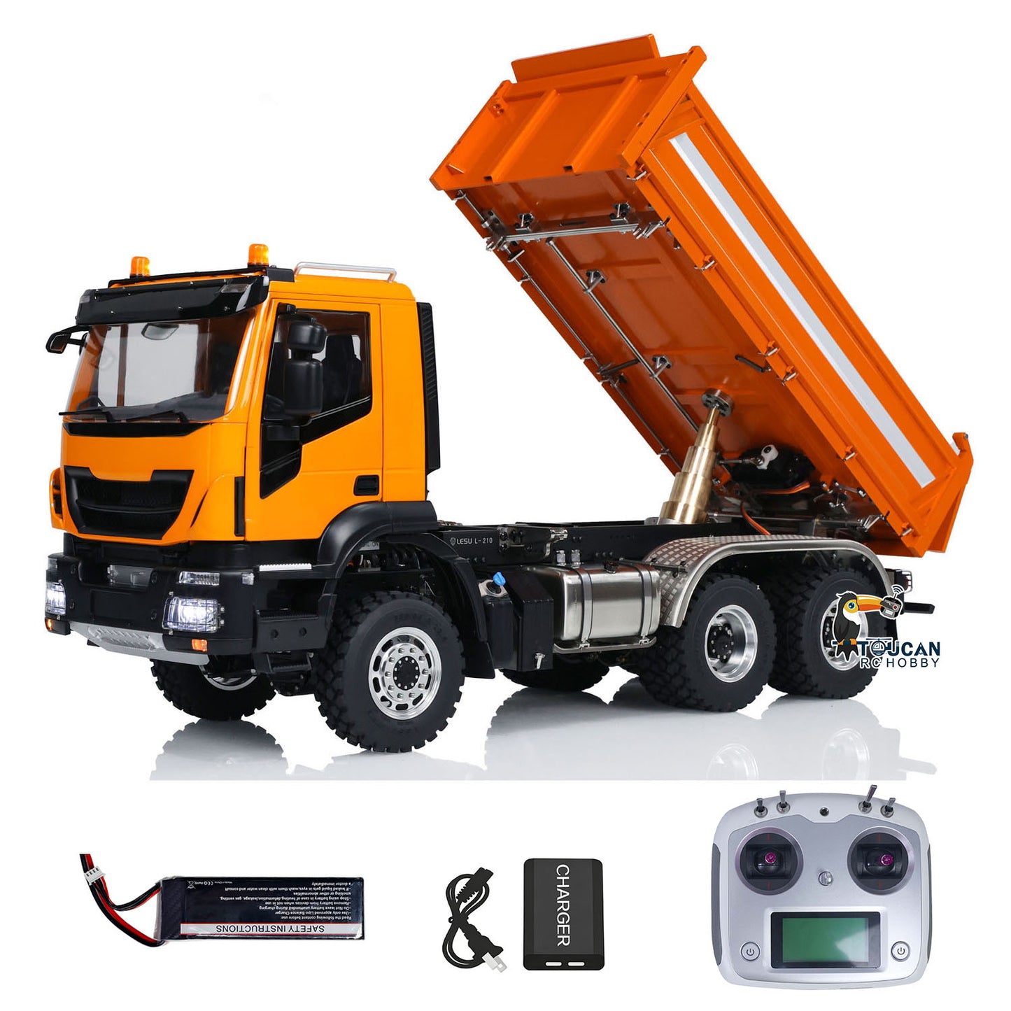 Customized LESU Metal 6x6 1/14 RC Hydraulic Equipment Dumper Car 3-way Radio Controlled Dump Truck Construction Vehicle DIY Model