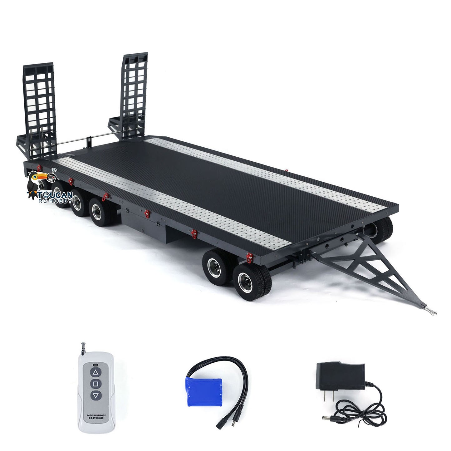 Metal 6 Axles Full Trailer Painted for 1/10 1/8 1/7 RC Car 1/14 1/12 Hydraulic Trucks Remote Construction Vehicles DIY Model