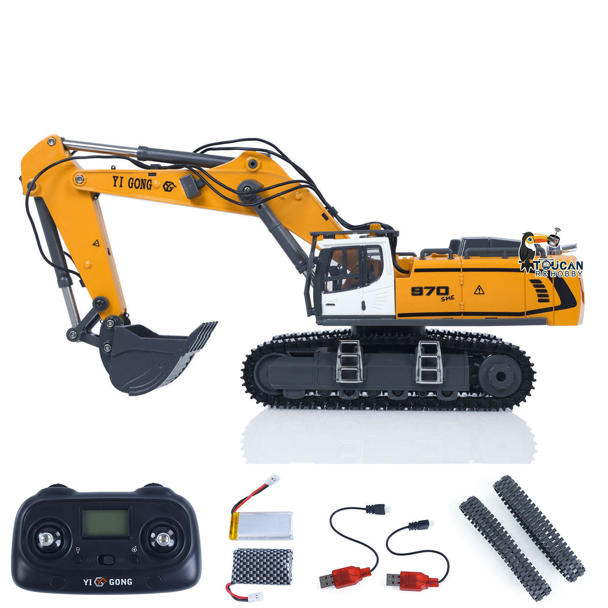 TOUCAN RC HOBBY Yi Gong Fast Free Shipping for EU 1/50 Electric RC Excavator K970 Remote Control Digger Construction Car Metal Bucket Tracks Lights Sounds Finished Model Toys
