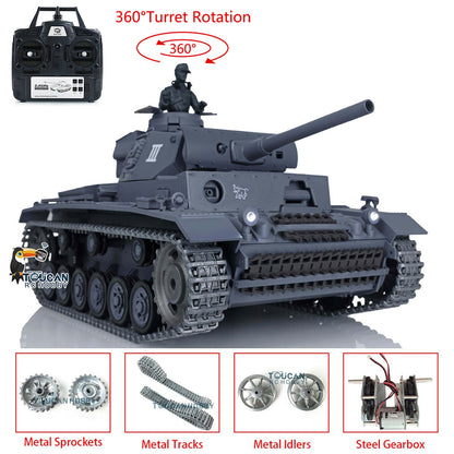 TOUCAN RC HOBBY Henglong 1/16 TK7.0 Promotion Panzer III L RTR RC Tank 3848 Infrared Combat BB 360 Degrees Turret Smoke Metal Tracks Sprockets Idlers Barrel