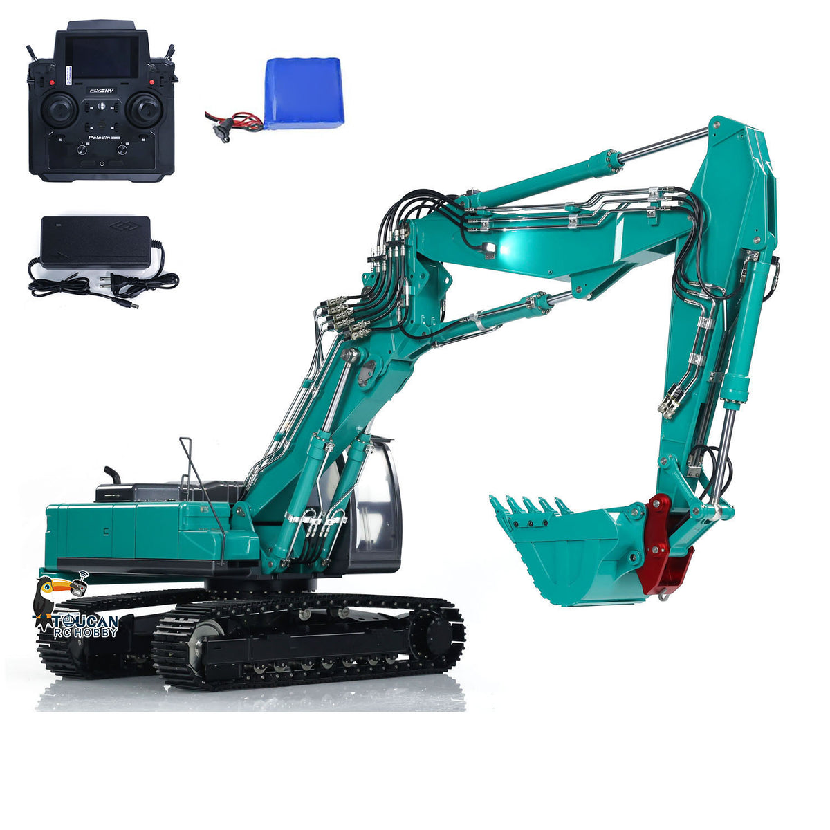 TOUCAN RC HOBBY Kabolite K350-200 1/14 Metal RC Hydraulic Excavator RTR 3 Arms PL18EV Lite Controller 10000mAh Battery Light & Sound System Air Filter GPS for Digger Model Collectors