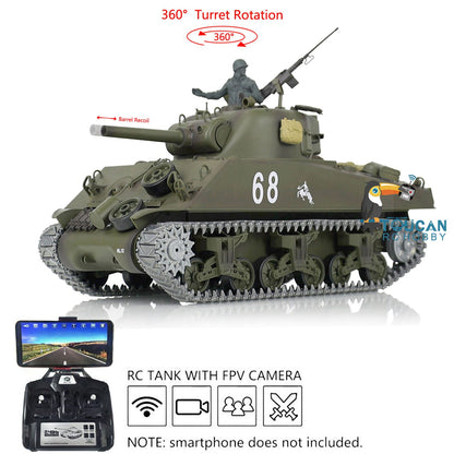 TOUCAN RC HOBBY Henglong 1/16 TK7.0 USA M4A3 Sherman 3898 RTR RC Tank FPV Barrel Recoil 360 Degrees Turret BB IR Smoke Metal Tracks Sprockets Idlers Wheels