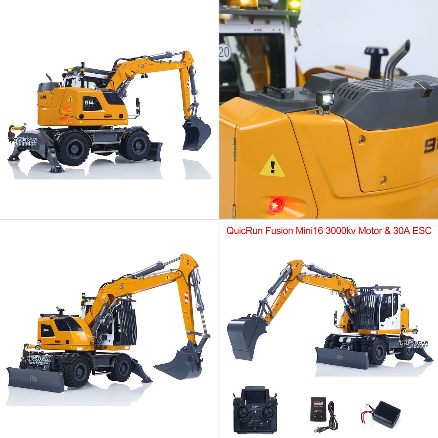 RTR 8CH Valves 1/14 RC Hydraulic Excavator LR914 4x4 Wheeled Digger Differential Lock Hobbywing Brushless Motor ESC Sound System