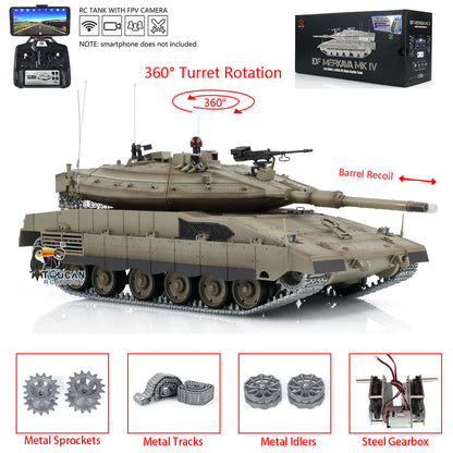 1:16 Heng Long 3958 RC Main Battle Tank IDF Merkava MK IV FPV Upgrade Edition W/ Metal Tracks 360 Rotating Barrel Recoil