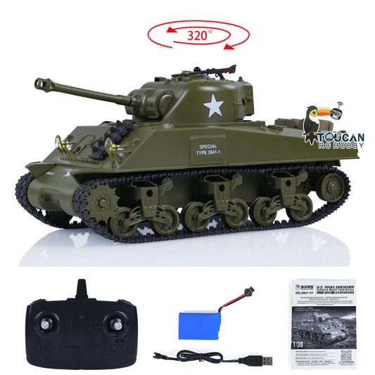 1/30 Heng Long Plastic RC Battle Tank Sherman M4A3 3841-01 2.4G Remote Control Panzer Military Vehicles Painted Assembled