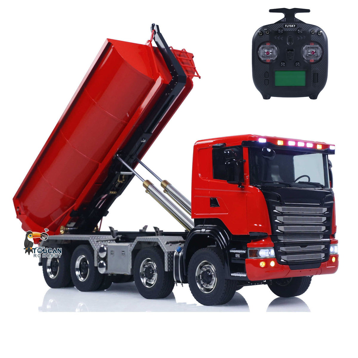 TOUCAN RC HOBBY LXY 1/14 Hydraulic RC Roll On Off Dump Truck 8x8 3Speed Gearbox Remote Control Full Tipper 770S Axle Locks Metal Shafts