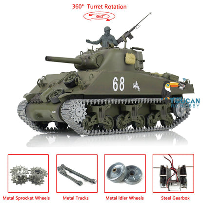 TOUCAN RC HOBBY Henglong 1/16 TK7.0 Promotion USA M4A3 Sherman RTR RC Tank 3898 360 Degrees Turret Smoke BB IR Metal Barrel Tracks Sprockets Idlers Wheels Gearbox