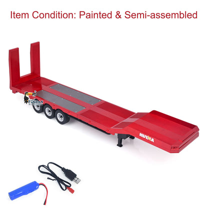 3 Axles Plastic Semi Trailer Flatbed 1502 for 1/18 RC Tractor Truck HUINA 1501 Lorry Car Model Upgrade Parts Electric Tail-Board & Lifting Legs Battery