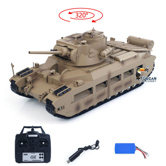 US Stock Tongde 1/16 Remote Control Military Tank Matilda III IV Turret Rotation 320 Degree IR Lights Sounds RC Electric Model Smoke Unit