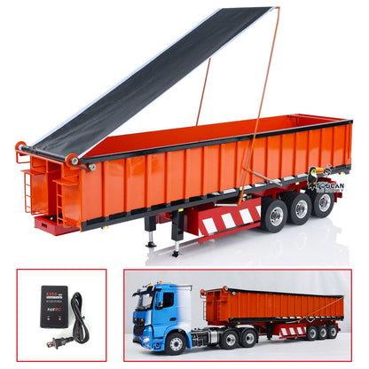 Pre-order US Stock 1/14 Metal 3 Axles Hydraulic Dump Trailer Electric Awning for RC Tractor Trucks Engineering Vehicle Model Pump ESC