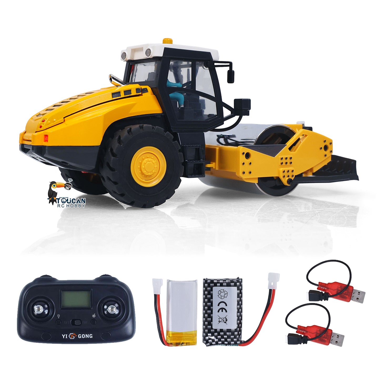 US Stock 1/50 Mini Remote Control Road Roller RTR Electric RC Construction Vehicle Finished Model Metal Blade Lights Sounds Effect