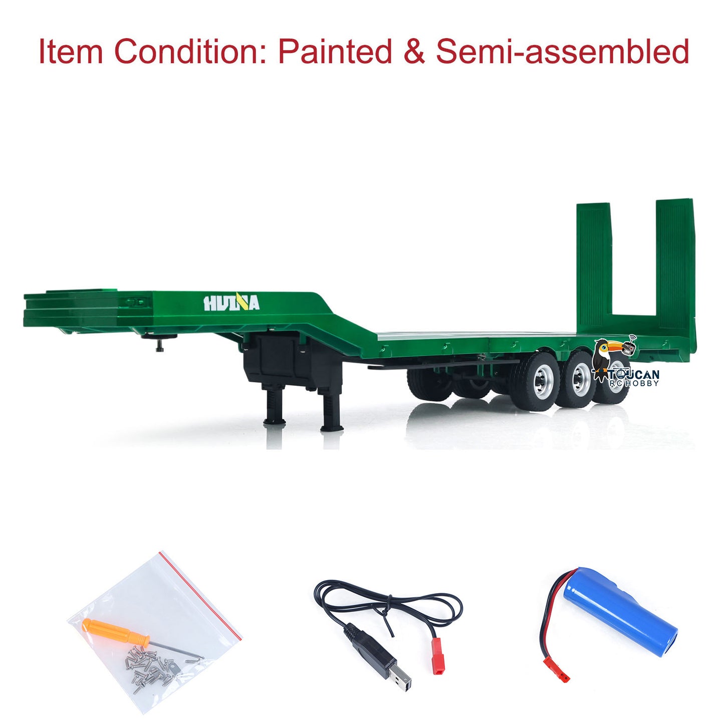 US Stock HUINA 1/18 Plastic Flatbed Semi Trailer 1502 for Radio Controlled Tractor Truck 1501 Electric Support Legs Battery No Light