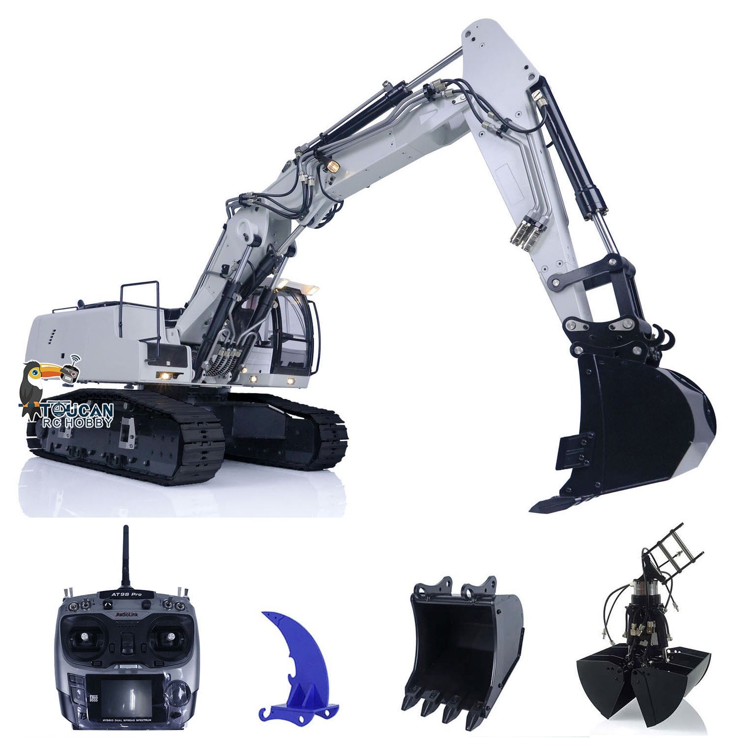 MTMODEL 1/14 946-3 Tracked RC Hydraulic Excavator Metal Assenmbled Painted Heavy Machine Clamshell Bucket Ripper AT9S Model