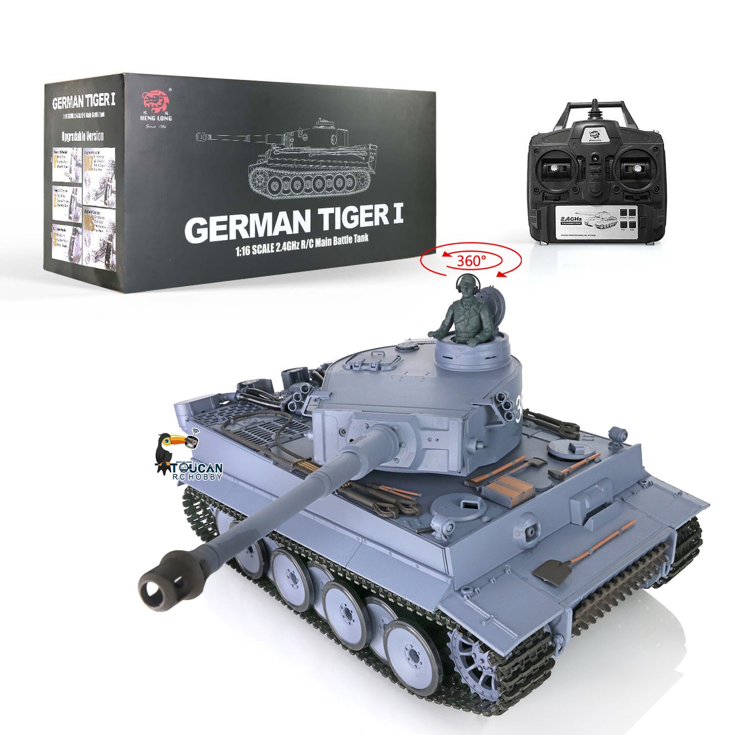 Free Shipping CN Stock Second-hand 2.4Ghz Henglong 1/16 7.0 Plastic German Tiger I RTR RC Tank 3818 W/ 360?? Turret