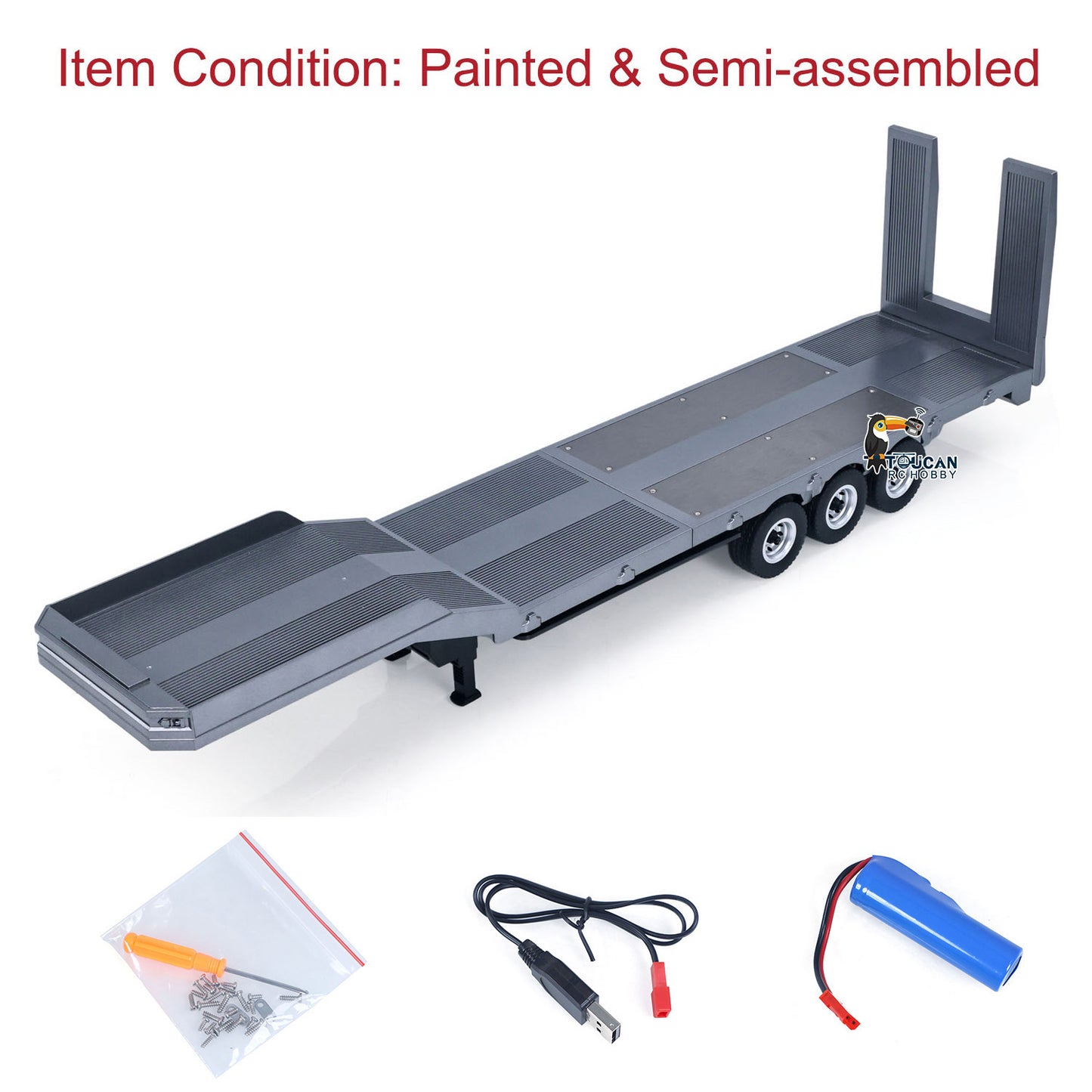 US Stock 73.5CM Plastic Semi Trailer Flatbed 1502 for 1/18 Remote Control Tractor Truck HUINA 1501 Electronic Support Legs Tail Board