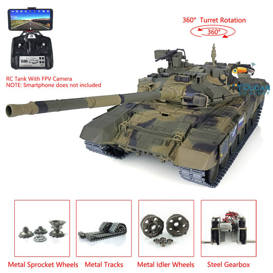 TOUCAN RC HOBBY Heng Long 1/16 TK7.0 Plastic Russian T90 RTR RC Tank 3938 with Steel Gearbox Metal Barrel Recoil 360 Degrees Turret BB Unit Infrared Combat