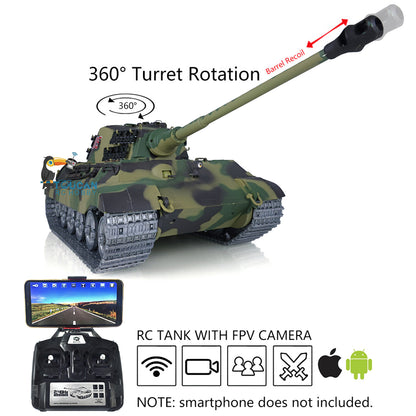 TOUCAN RC HOBBY Heng Long 1/16 7.0 Individueller 3888A King Tiger RTR RC-Panzer Kanonenrückstoß FPV 360-Grad-Turm IR BB Rauch Metall Lauf- Leit- und Treibräder Ketten Getriebe